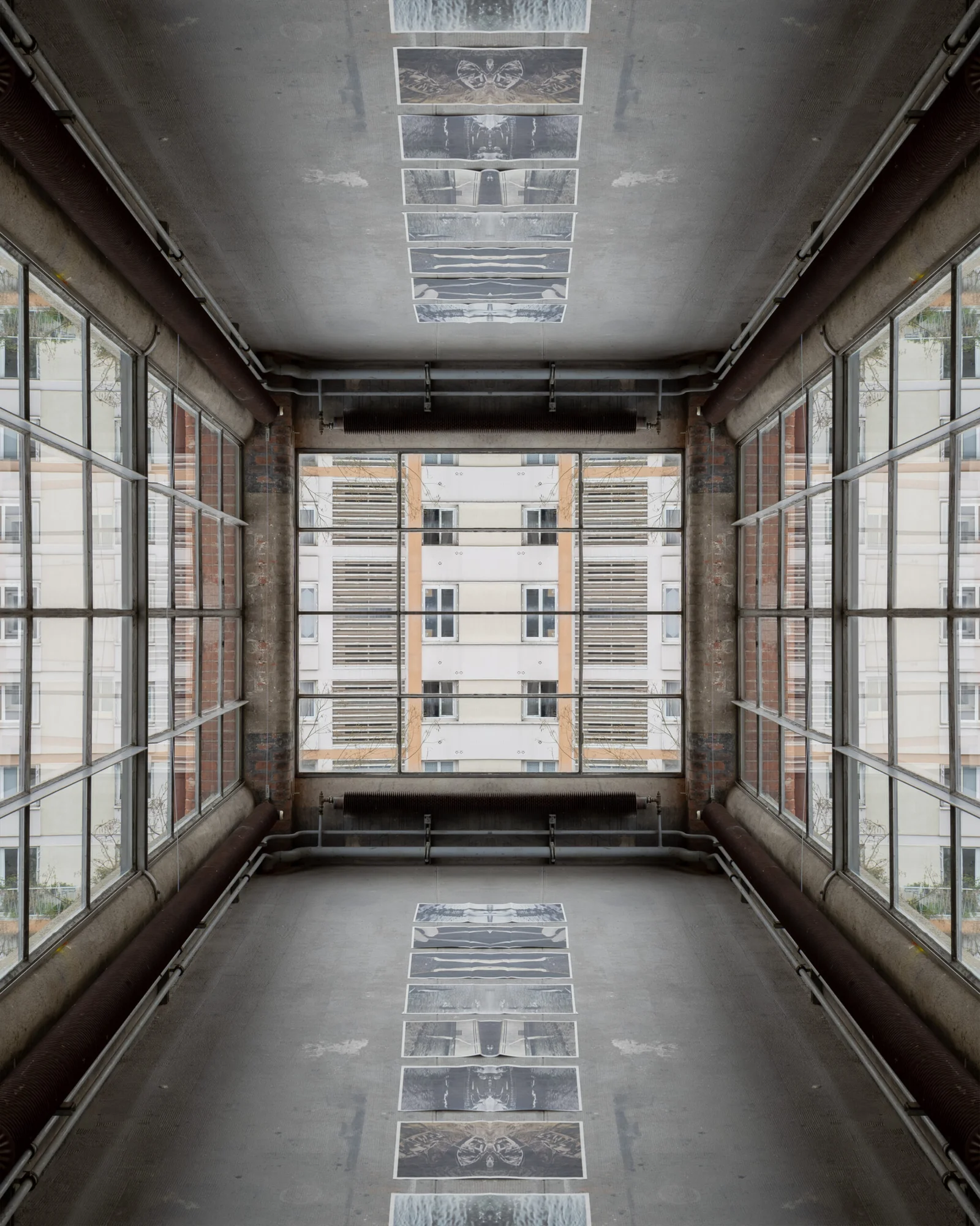 Photograph of modern architecture with abstract kaleidoscopic patterns, available as a numbered art print