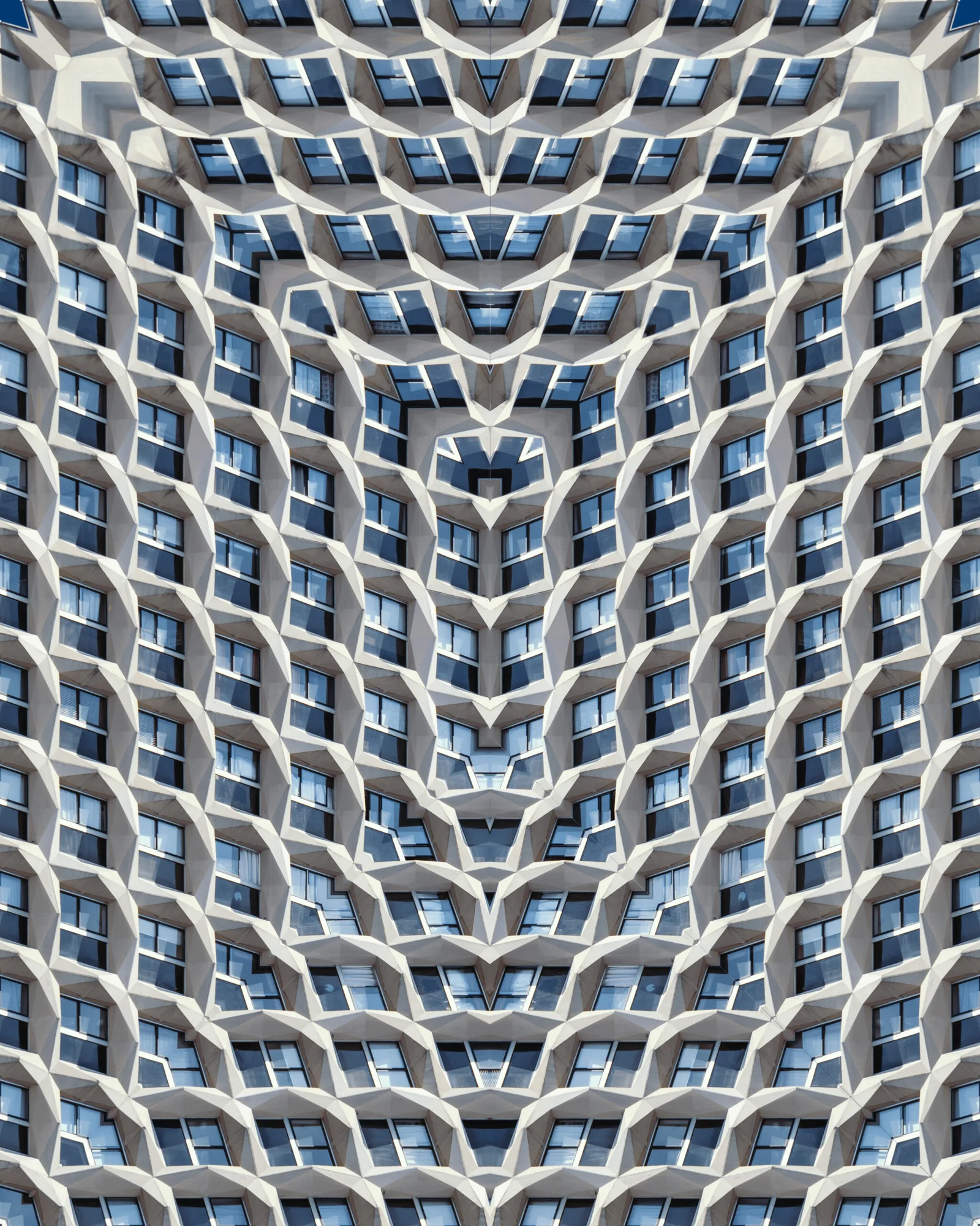 Kaleidoscopic, symmetrical composition of a glass facade, large-format limited edition art print