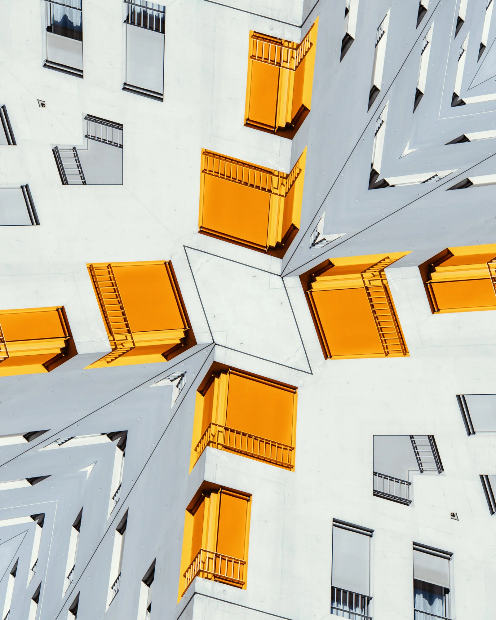 Kaleidoscopic, symmetrical composition of a glass facade, large-format limited edition art print