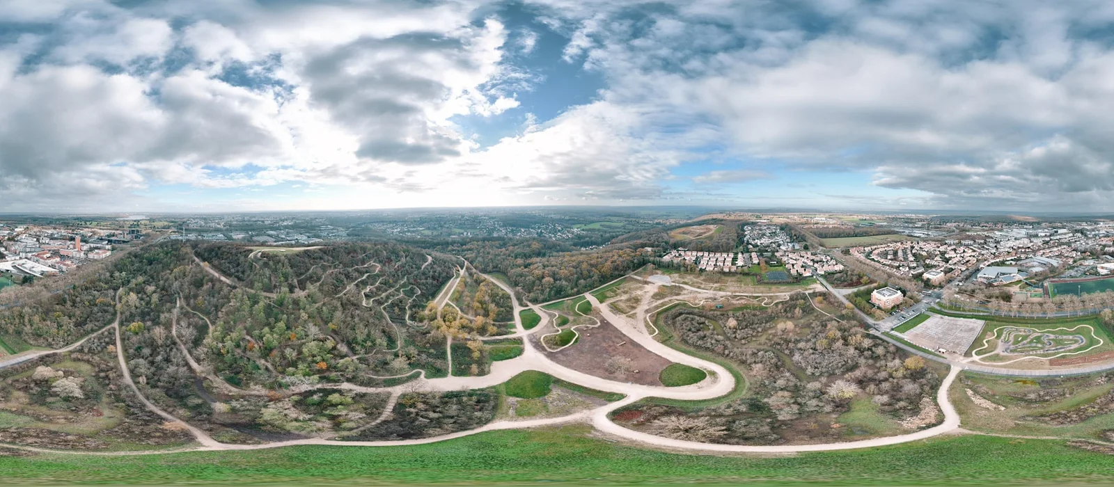 Aerial drone view of an architectural project in Île-de-France